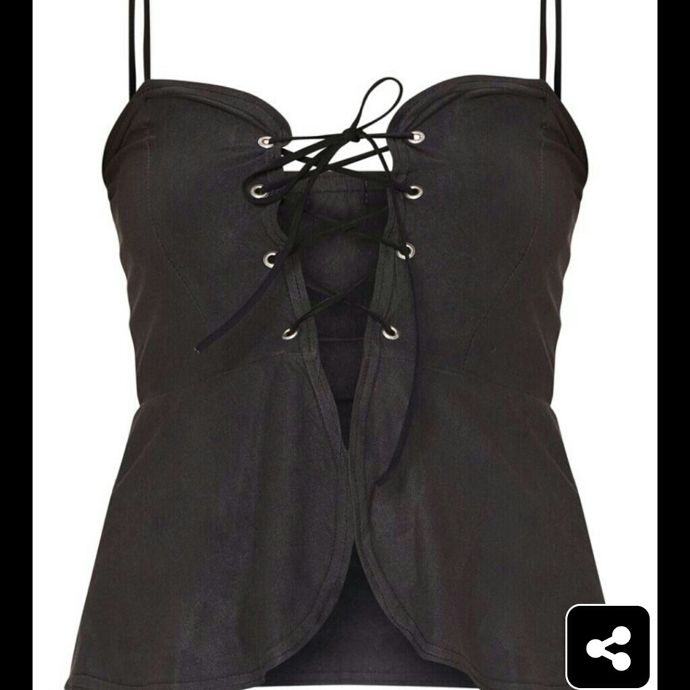 Grayish black suede lace up peplum top